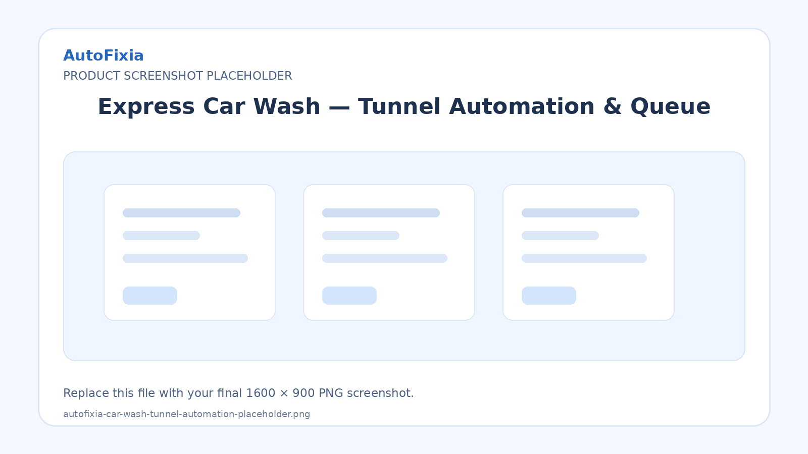 AutoFixia automatic tunnel car wash operations dashboard