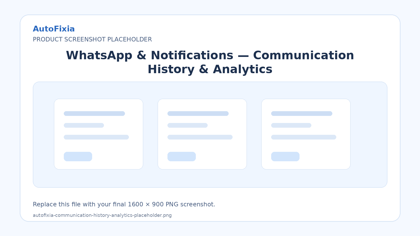 AutoFixia communication history delivery log analytics placeholder