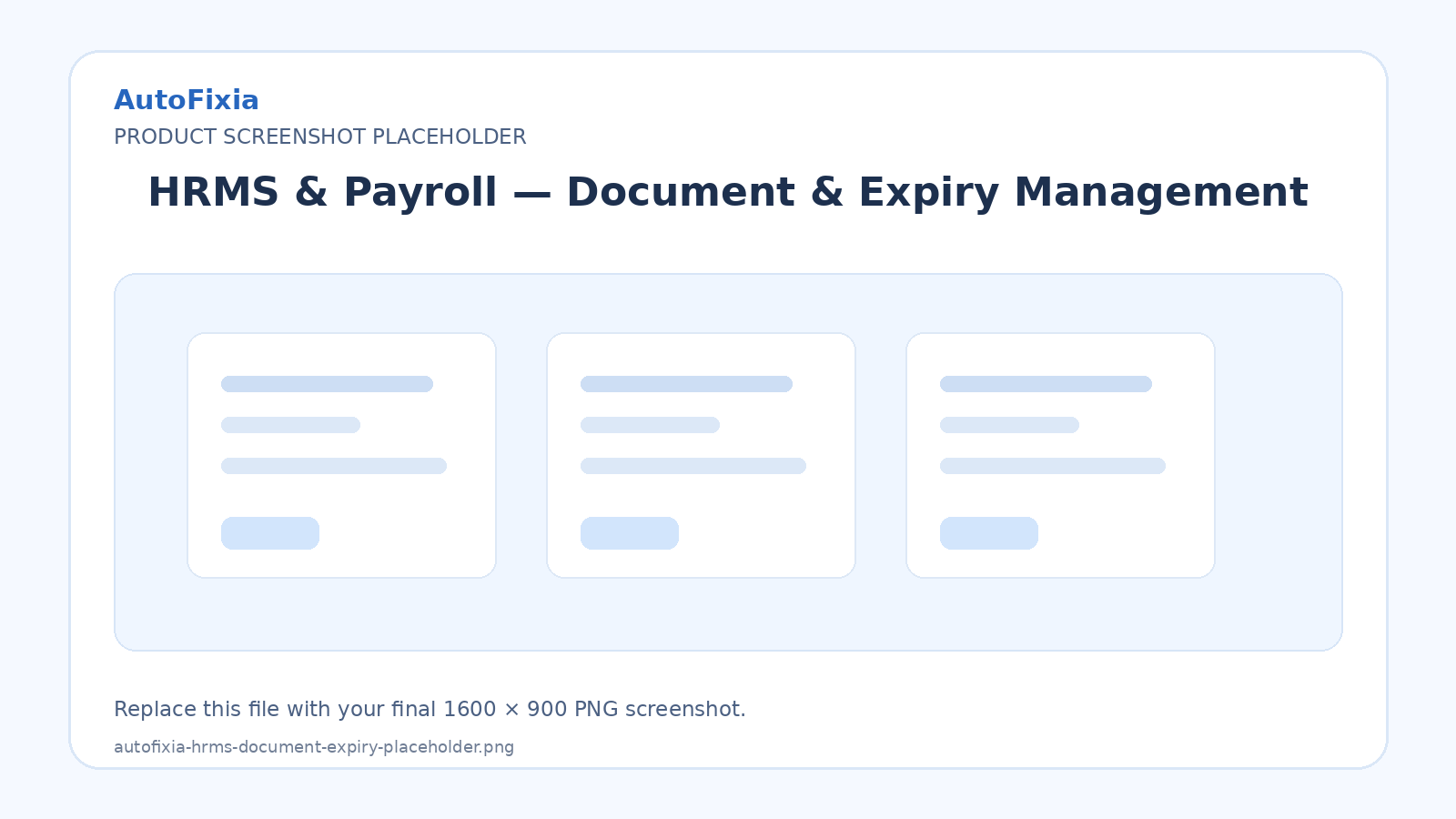 AutoFixia HRMS visa passport and document expiry placeholder