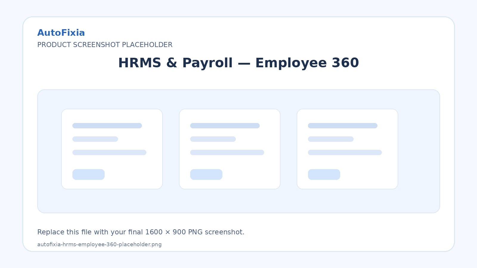 AutoFixia HRMS employee 360 profile placeholder