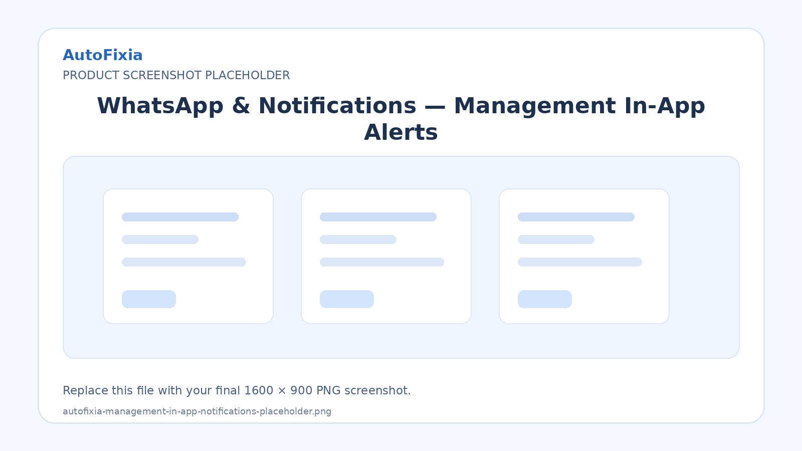 AutoFixia management in app notification center placeholder