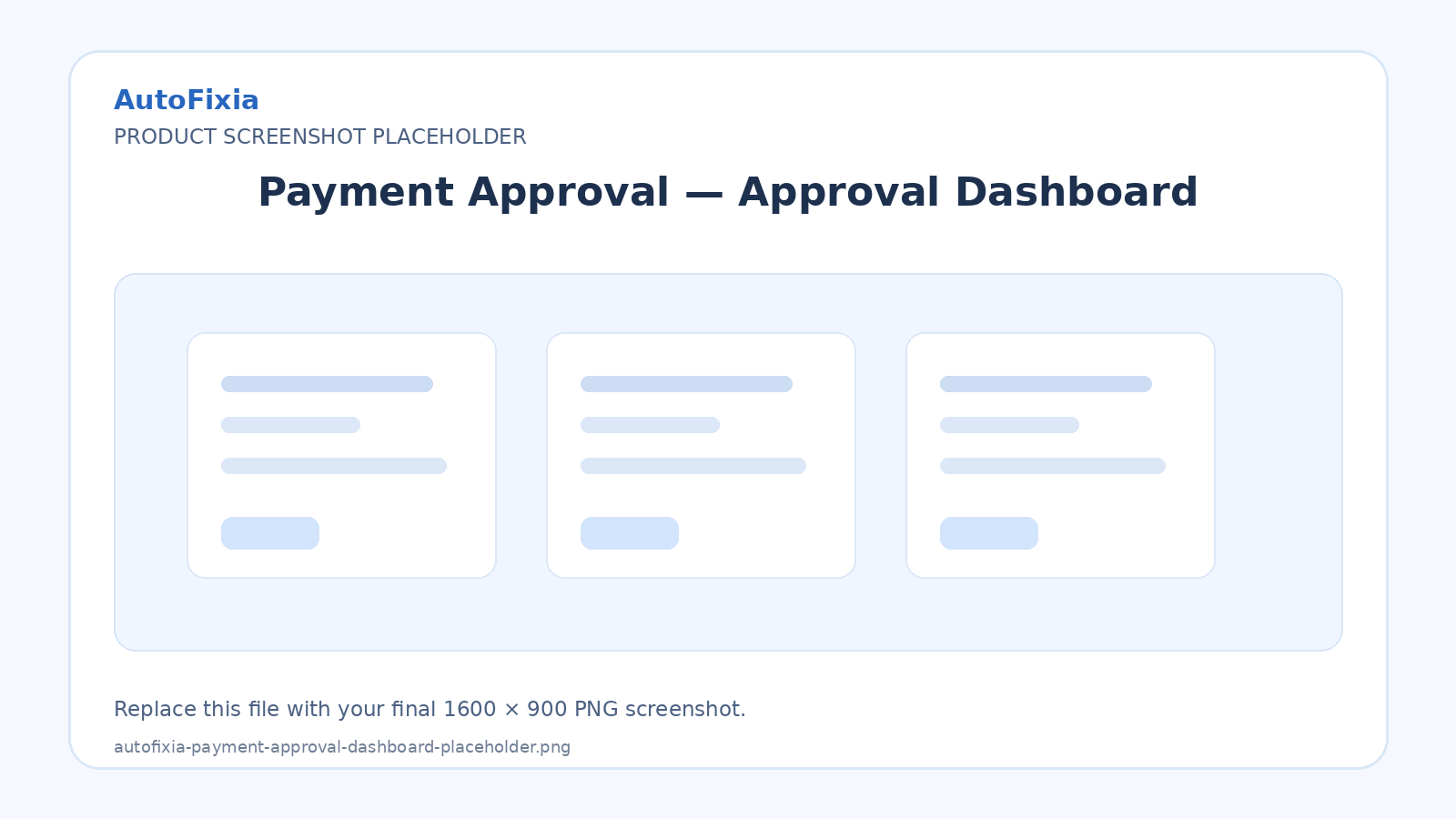 AutoFixia payment approval dashboard placeholder