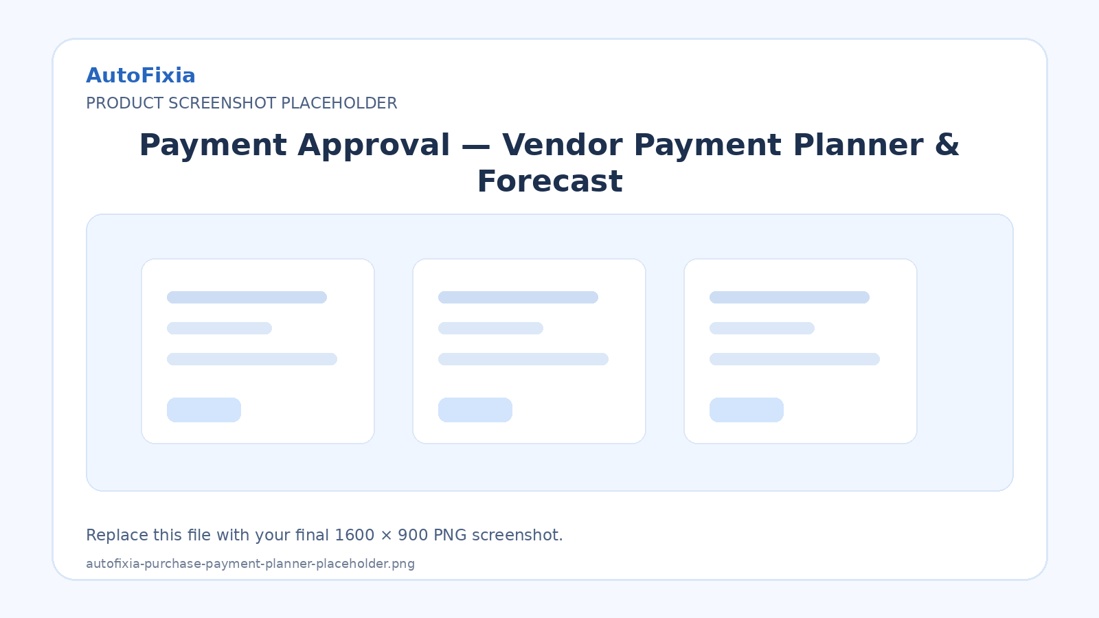 AutoFixia vendor payment planner and cash forecast placeholder