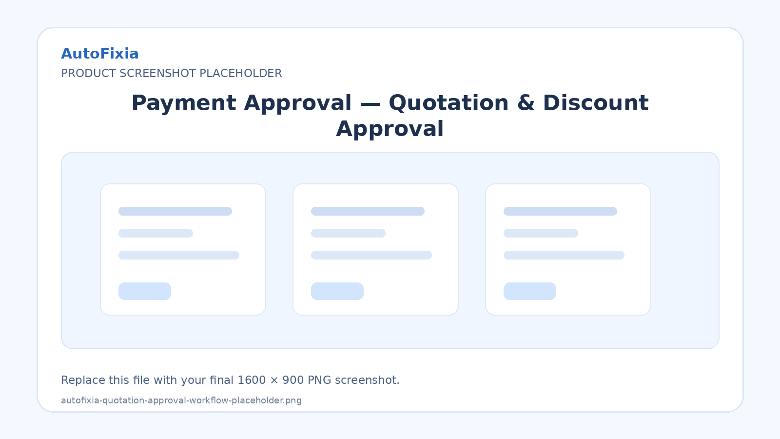 AutoFixia quotation discount and approval workflow placeholder