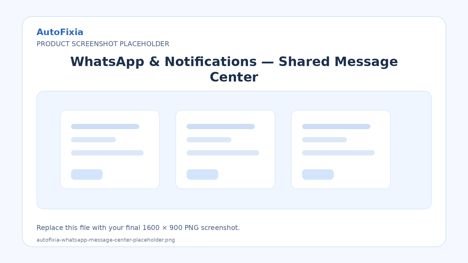 AutoFixia WhatsApp automotive shared message center placeholder