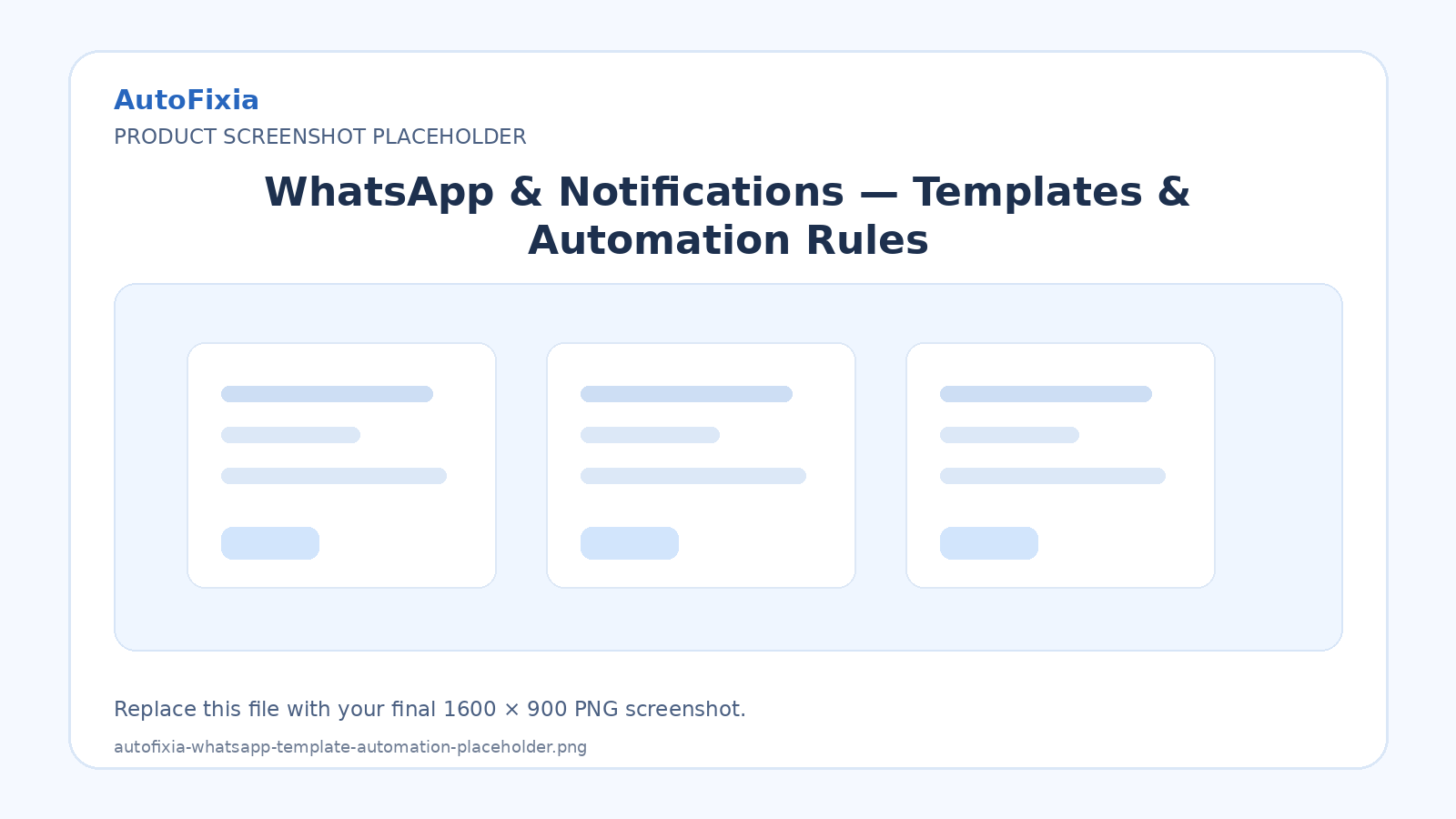 AutoFixia WhatsApp template and automation rules placeholder